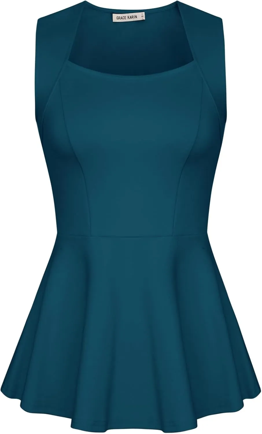 GRACE KARIN Peplum Tops for Women Sleeveless Square Neck Tank Top Summer Babydoll Shirts Business Casual Blouses