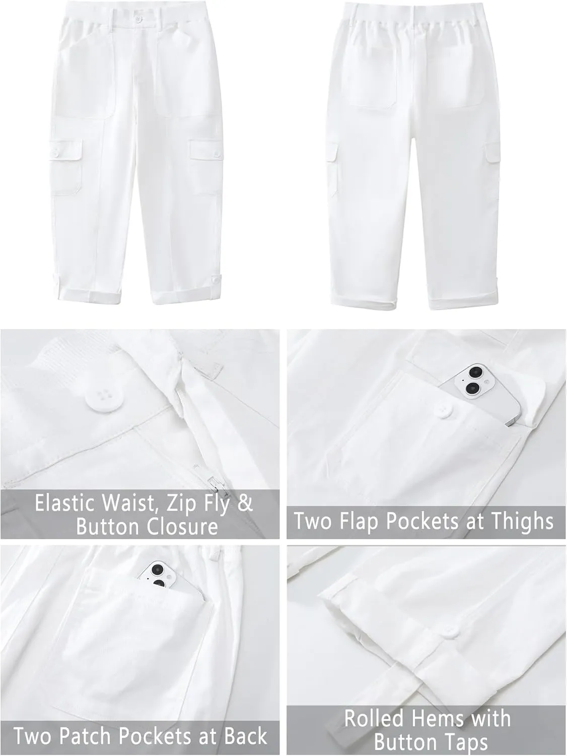 GRAPENT Cargo Capri Pants for Women High Waisted Relaxed Fit Elastic Knit Waist Casual Capris Trousers Cropped Pants