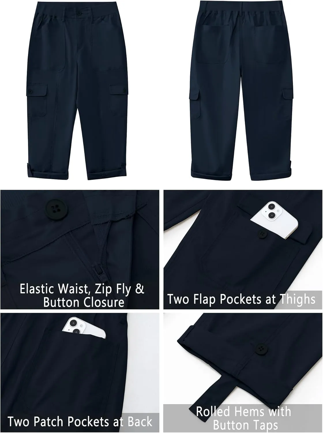 GRAPENT Cargo Capri Pants for Women High Waisted Relaxed Fit Elastic Knit Waist Casual Capris Trousers Cropped Pants