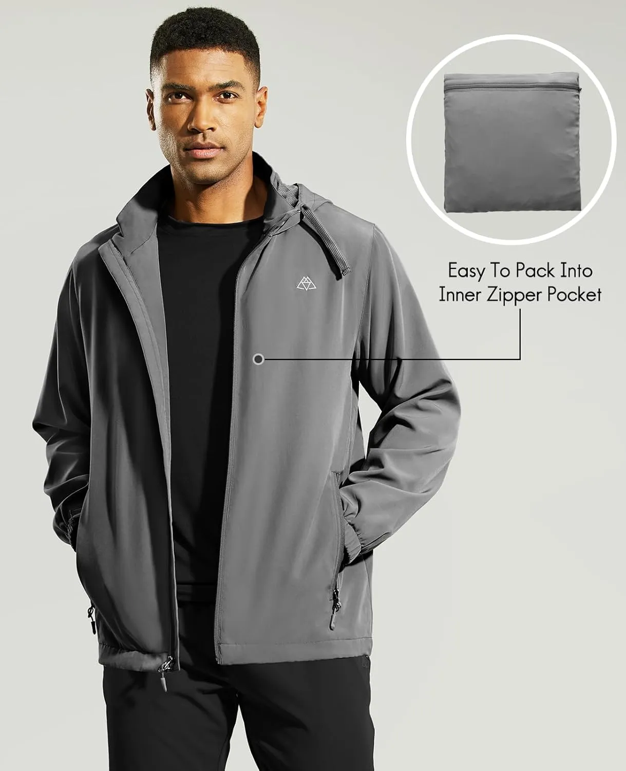 Haimont Mens Packable Windbreaker with Hood Lightweight Windproof Water Resistant Hooded Jacket for Running Hiking Travel