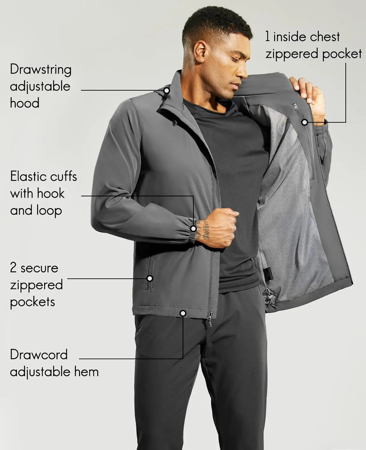 Haimont Mens Packable Windbreaker with Hood Lightweight Windproof Water Resistant Hooded Jacket for Running Hiking Travel