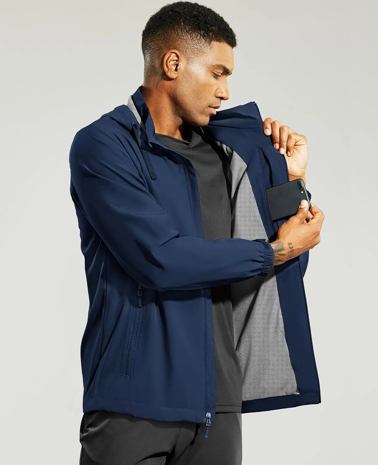 Haimont Mens Packable Windbreaker with Hood Lightweight Windproof Water Resistant Hooded Jacket for Running Hiking Travel