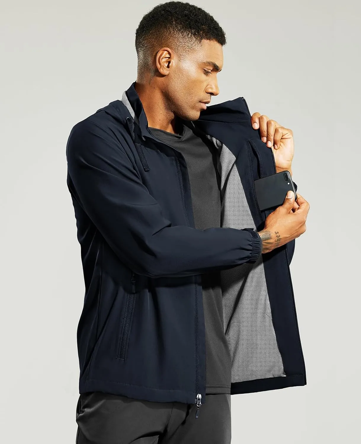 Haimont Mens Packable Windbreaker with Hood Lightweight Windproof Water Resistant Hooded Jacket for Running Hiking Travel