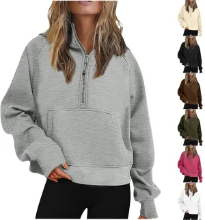 Half Zip Up Hoodie For Women Trendy 2023 Fall y2k Outfits Oversized Long Sleeve Hooded Sweatshirt Pullover