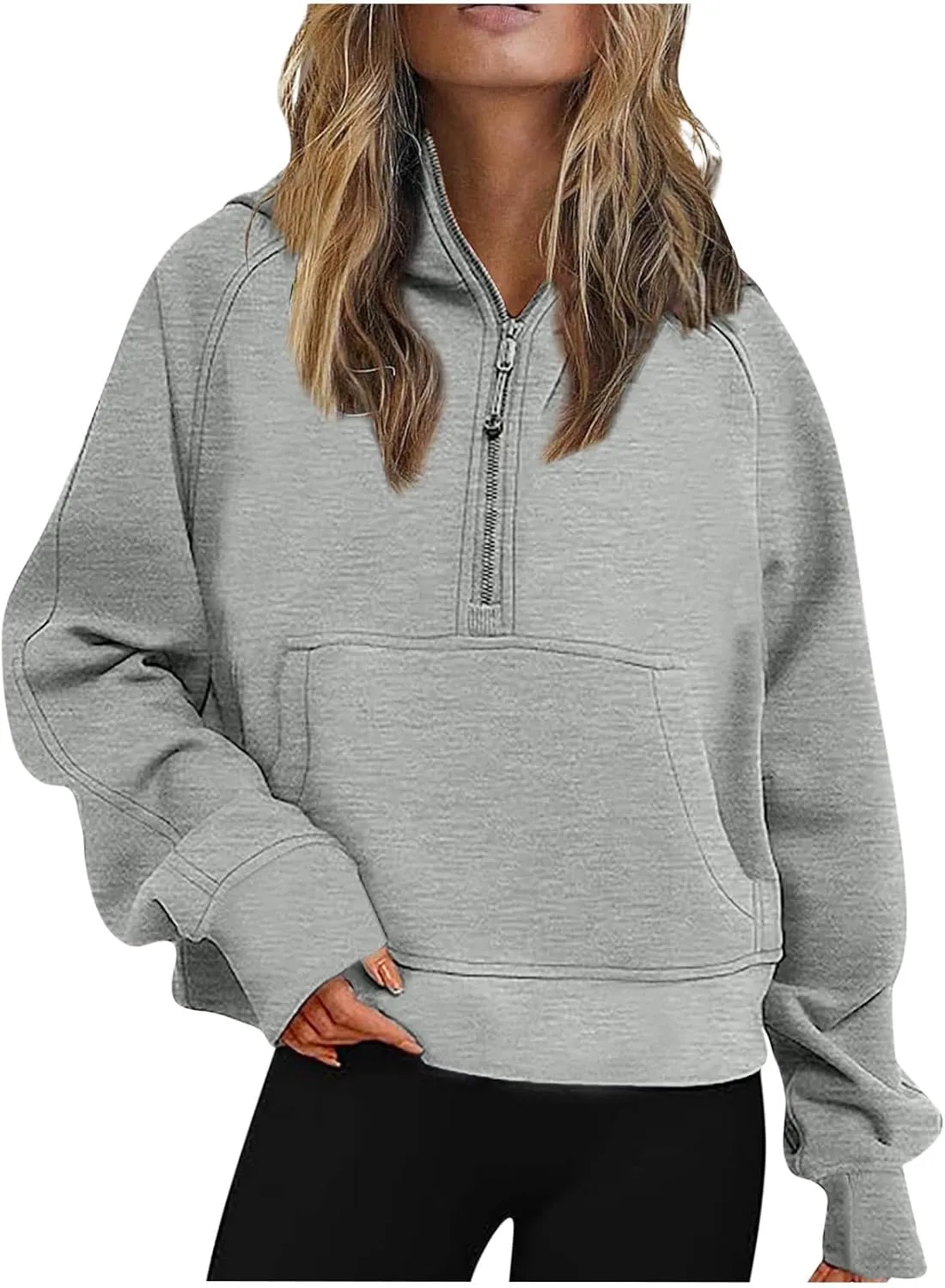 Half Zip Up Hoodie For Women Trendy 2023 Fall y2k Outfits Oversized Long Sleeve Hooded Sweatshirt Pullover