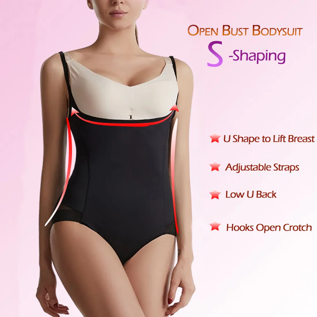 Hanerdun Women Female Open Bust Shapewear Bodysuit Tummy Control