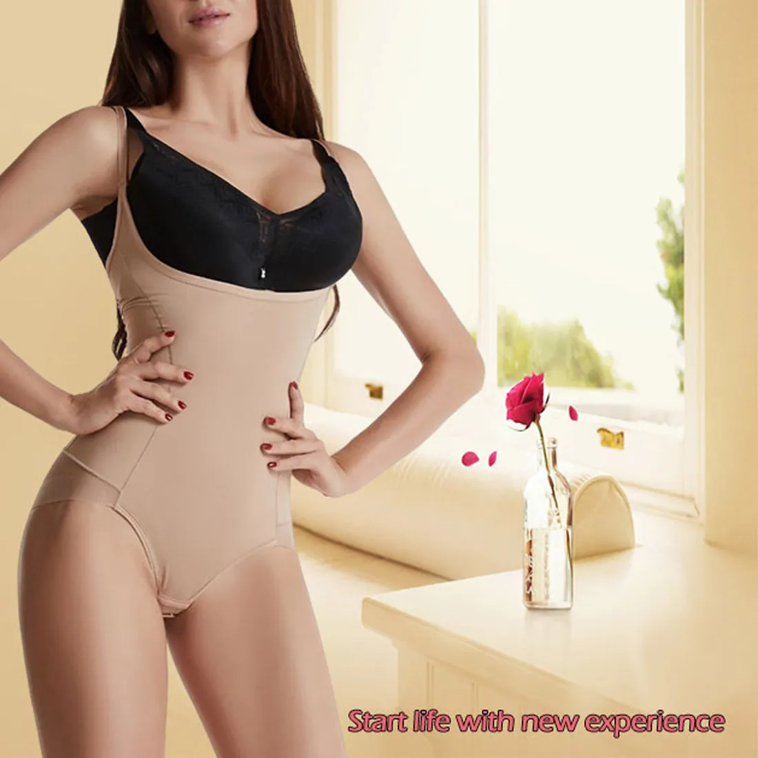 Hanerdun Women Female Open Bust Shapewear Bodysuit Tummy Control