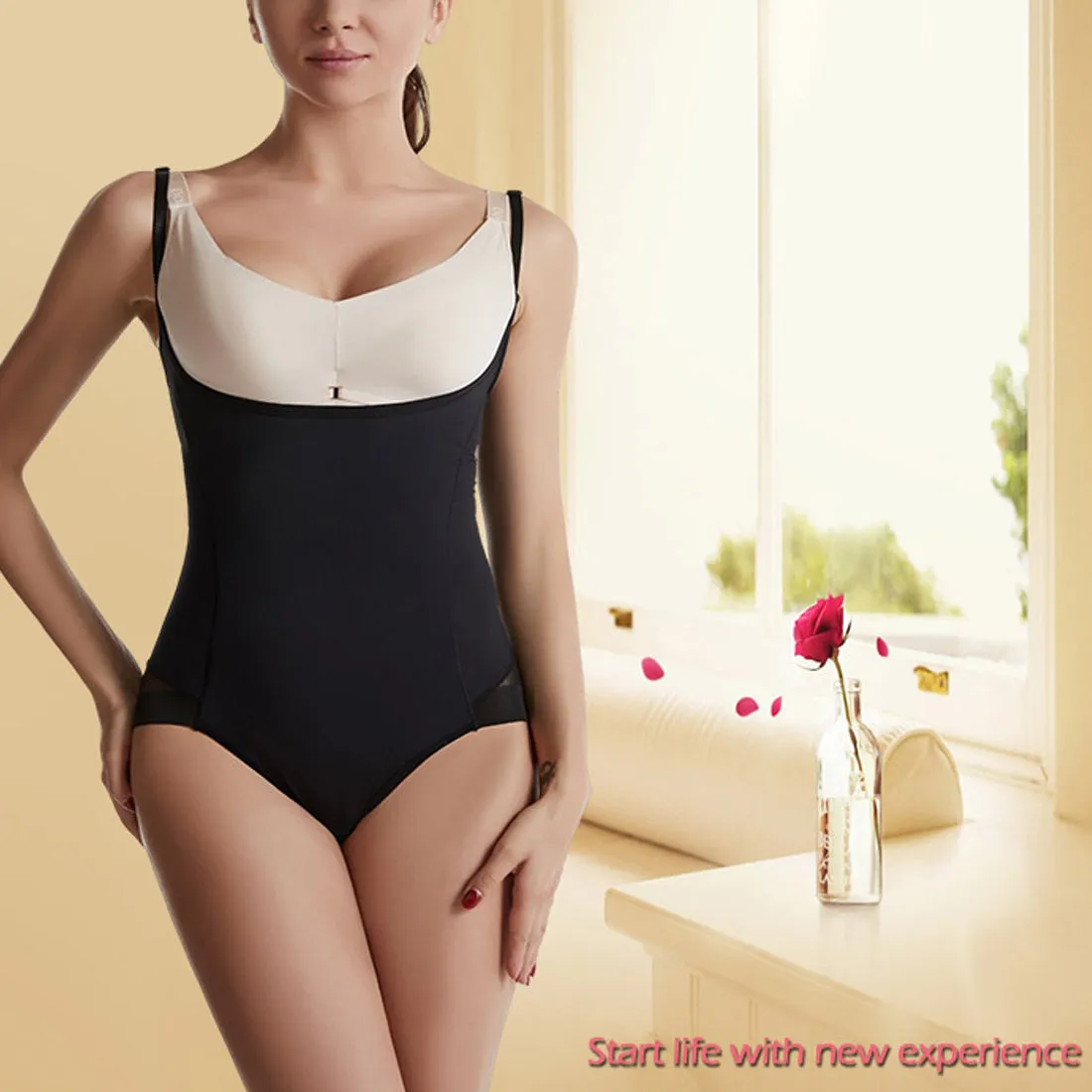 Hanerdun Women Female Open Bust Shapewear Bodysuit Tummy Control