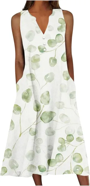 Hawaiian Beach Sundresses for Women Fall Summer Sleeveless Vneck Flower Maxi Long Dress Sundresses Women 2025