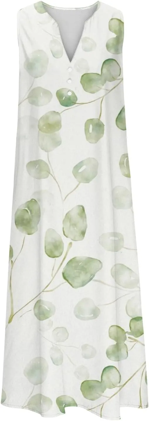 Hawaiian Beach Sundresses for Women Fall Summer Sleeveless Vneck Flower Maxi Long Dress Sundresses Women 2025