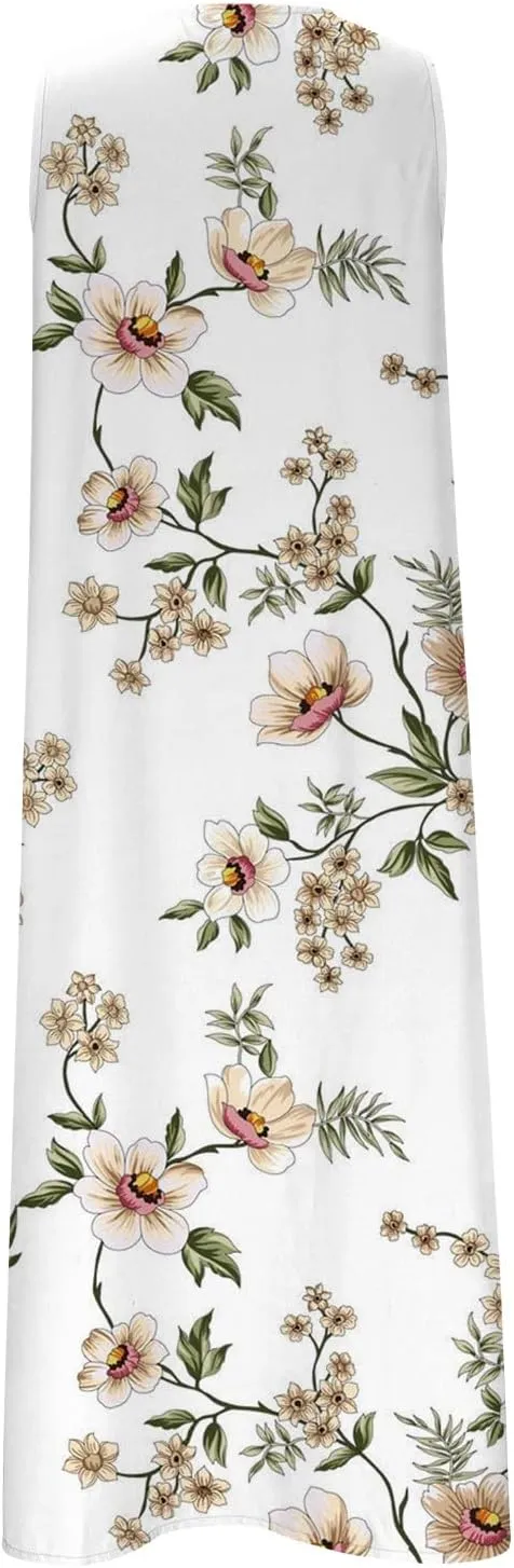 Hawaiian Beach Sundresses for Women Fall Summer Sleeveless Vneck Flower Maxi Long Dress Sundresses Women 2025