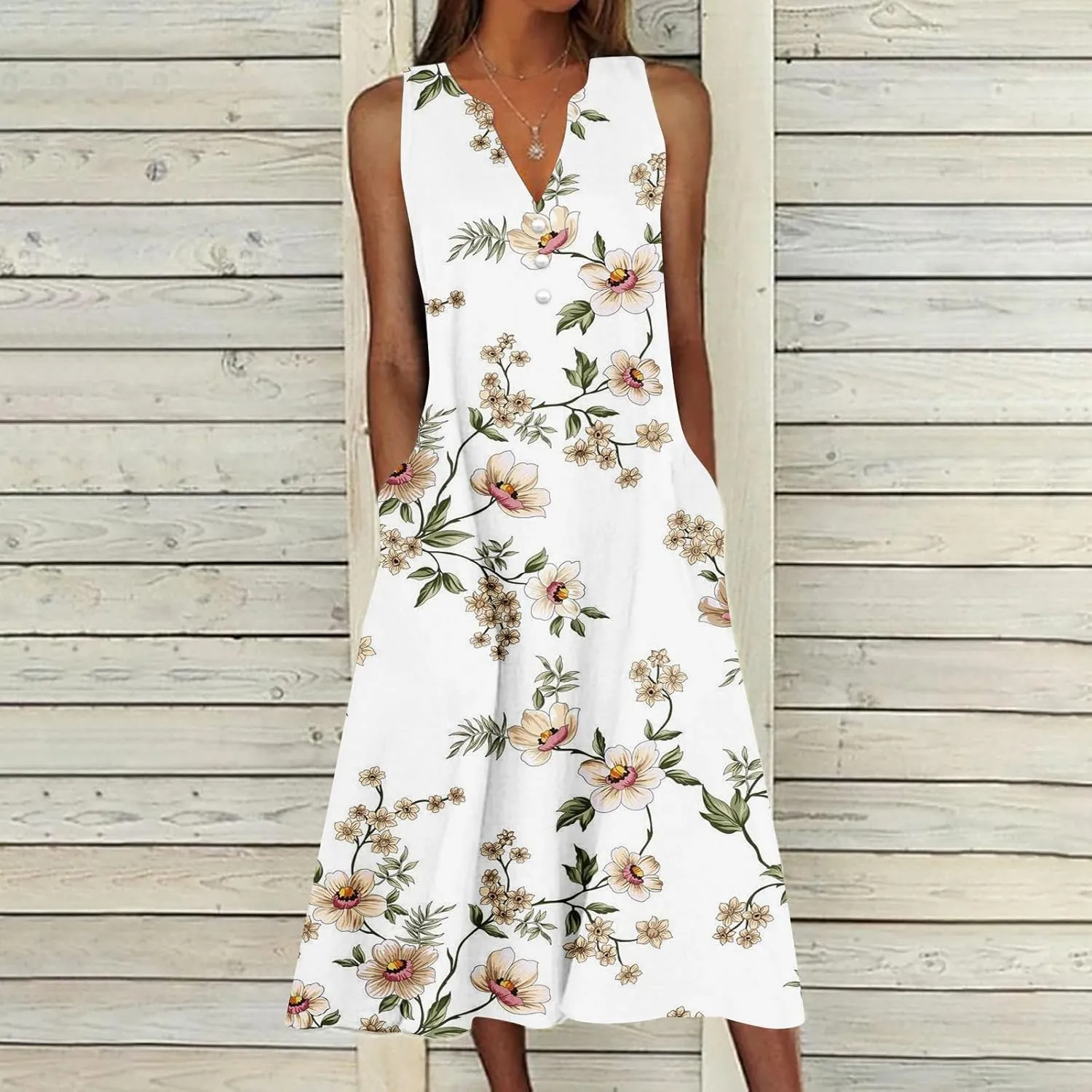 Hawaiian Beach Sundresses for Women Fall Summer Sleeveless Vneck Flower Maxi Long Dress Sundresses Women 2025