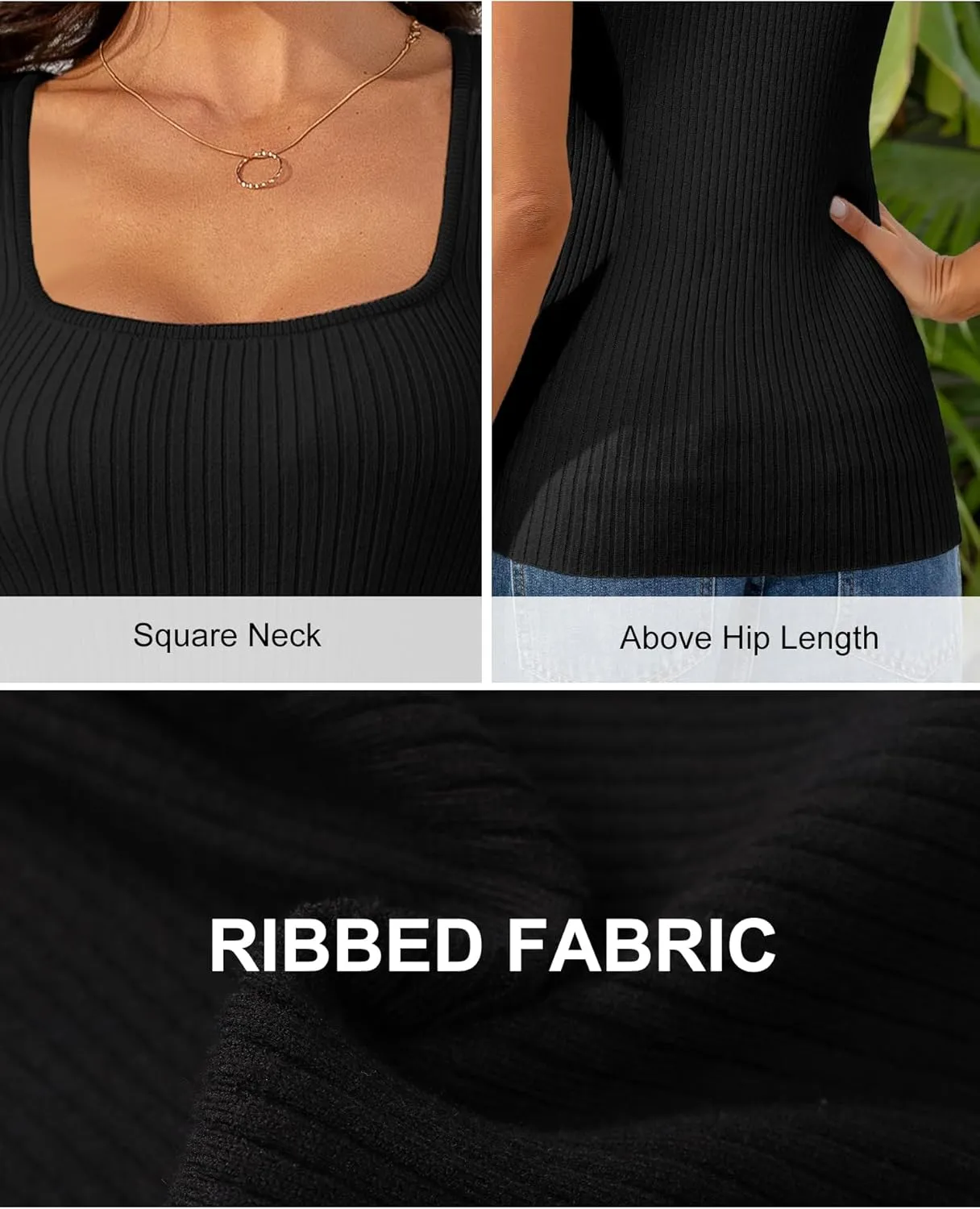 HDLTE Women's 2025 Ribbed Tank Tops Knit Square Neck Sleeveless Shirts Summer Casual Basic Tanks