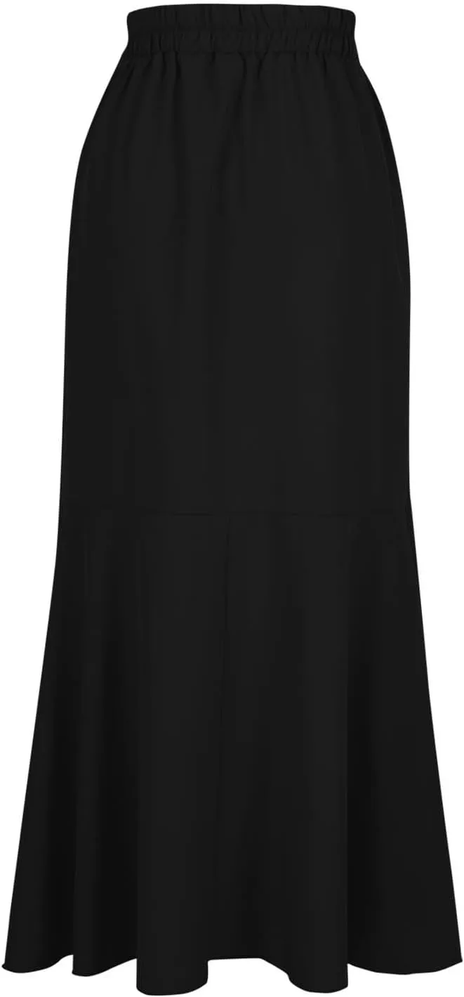 HGps8w Women's Elegant Wrap Maxi Skirt Ruffle Hem High Waisted Asymmetrical Belted Flowy Long Skirts