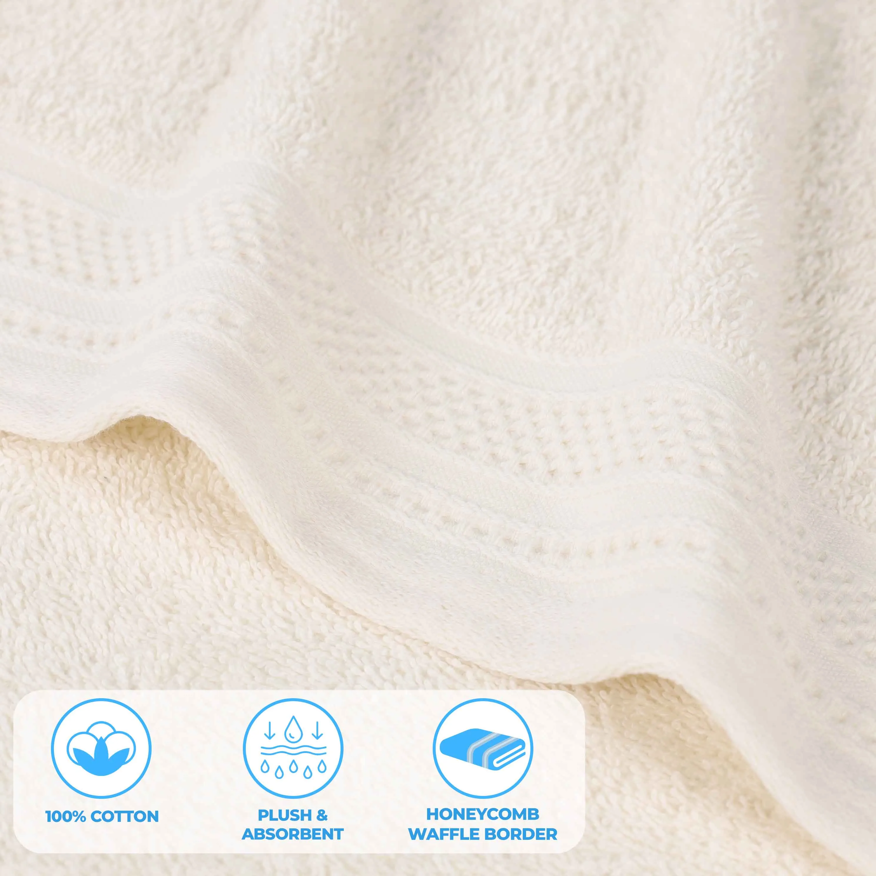Honeycomb Textured Waffle Border Luxury Cotton 12 Piece Towel Set