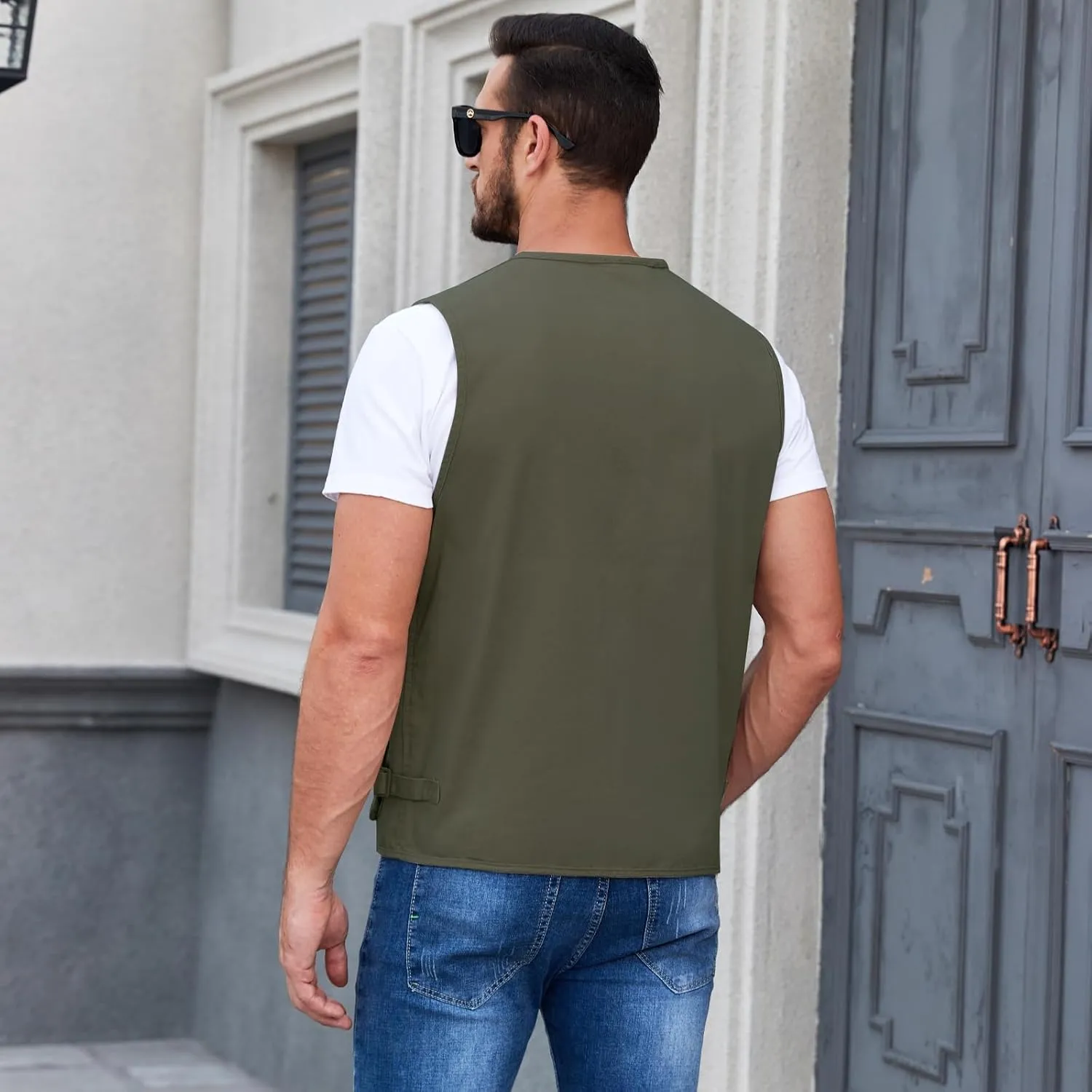 Jade Hare Men's Lightweight Fishing Safari Vest Travel Outdoor Work Sleeveless Jacket Cargo Vests Military Shooting Clothing