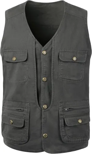 Jade Hare Men's Lightweight Fishing Safari Vest Travel Outdoor Work Sleeveless Jacket Cargo Vests Military Shooting Clothing