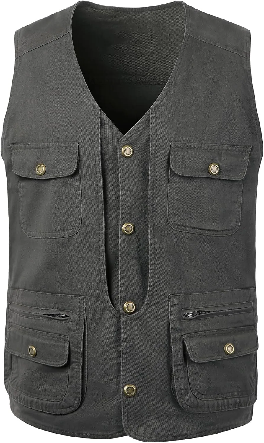 Jade Hare Men's Lightweight Fishing Safari Vest Travel Outdoor Work Sleeveless Jacket Cargo Vests Military Shooting Clothing