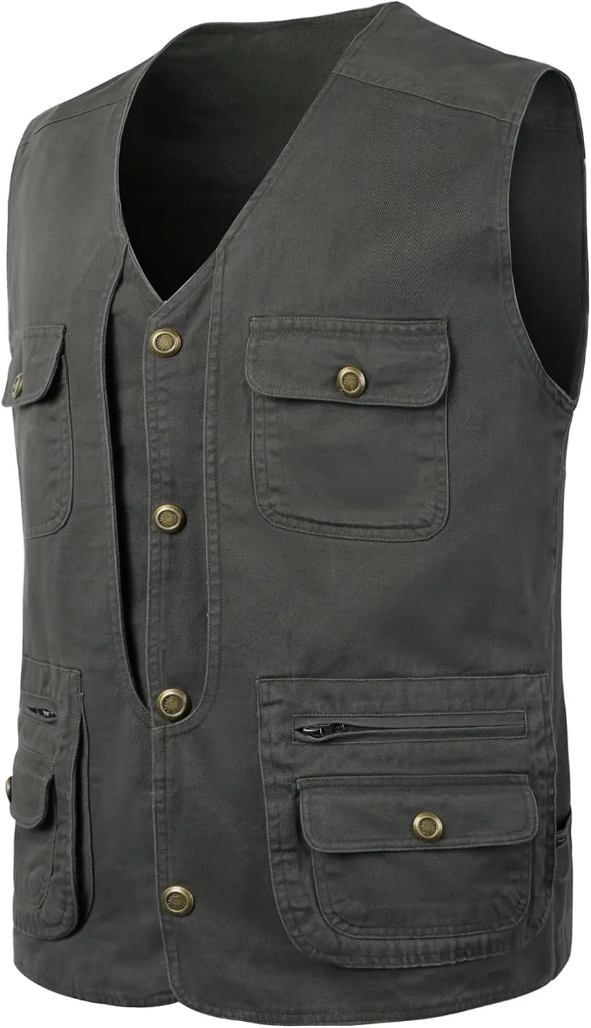 Jade Hare Men's Lightweight Fishing Safari Vest Travel Outdoor Work Sleeveless Jacket Cargo Vests Military Shooting Clothing