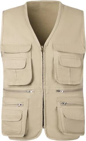 Jade Hare Men's Lightweight Fishing Safari Vest Travel Outdoor Work Sleeveless Jacket Cargo Vests Military Shooting Clothing