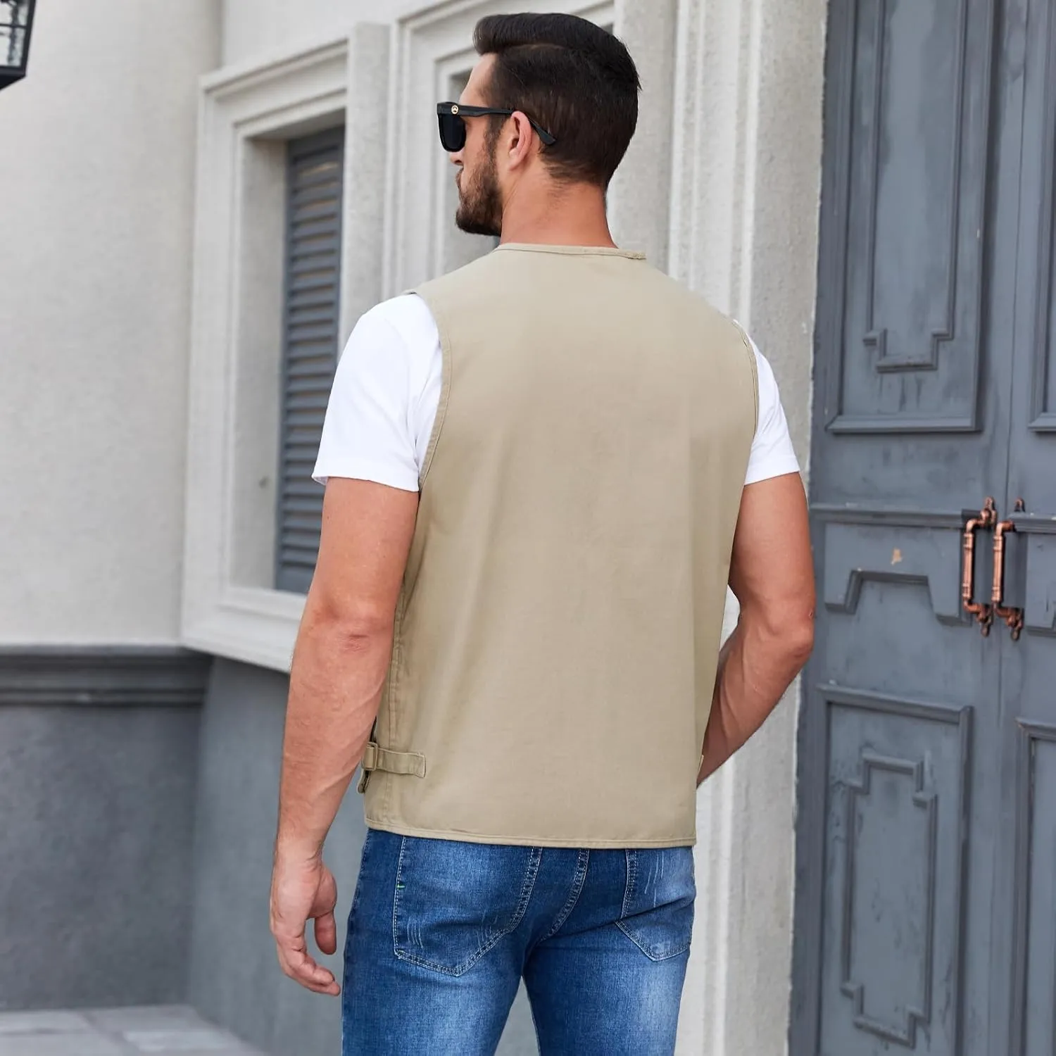 Jade Hare Men's Lightweight Fishing Safari Vest Travel Outdoor Work Sleeveless Jacket Cargo Vests Military Shooting Clothing