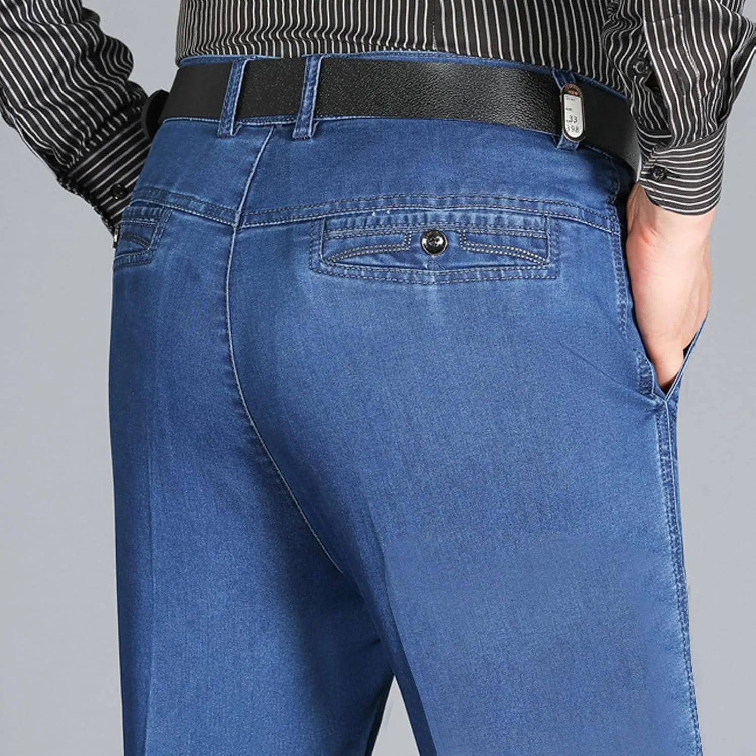 Jeans for Men Relaxed Fit High Waisted Stretch Thin Denim Pants Lightweight Comfy Casual Business Trouser with Pocket