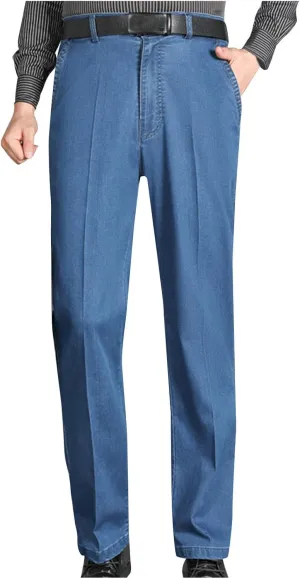 Jeans for Men Relaxed Fit High Waisted Stretch Thin Denim Pants Lightweight Comfy Casual Business Trouser with Pocket
