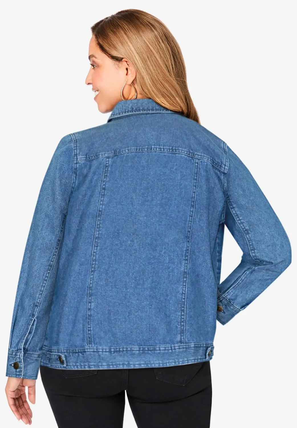 Jessica London Women's Plus Size Classic Cotton Button Down Denim Jean Jacket
