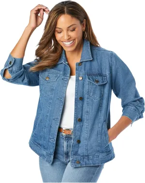 Jessica London Women's Plus Size Classic Cotton Button Down Denim Jean Jacket