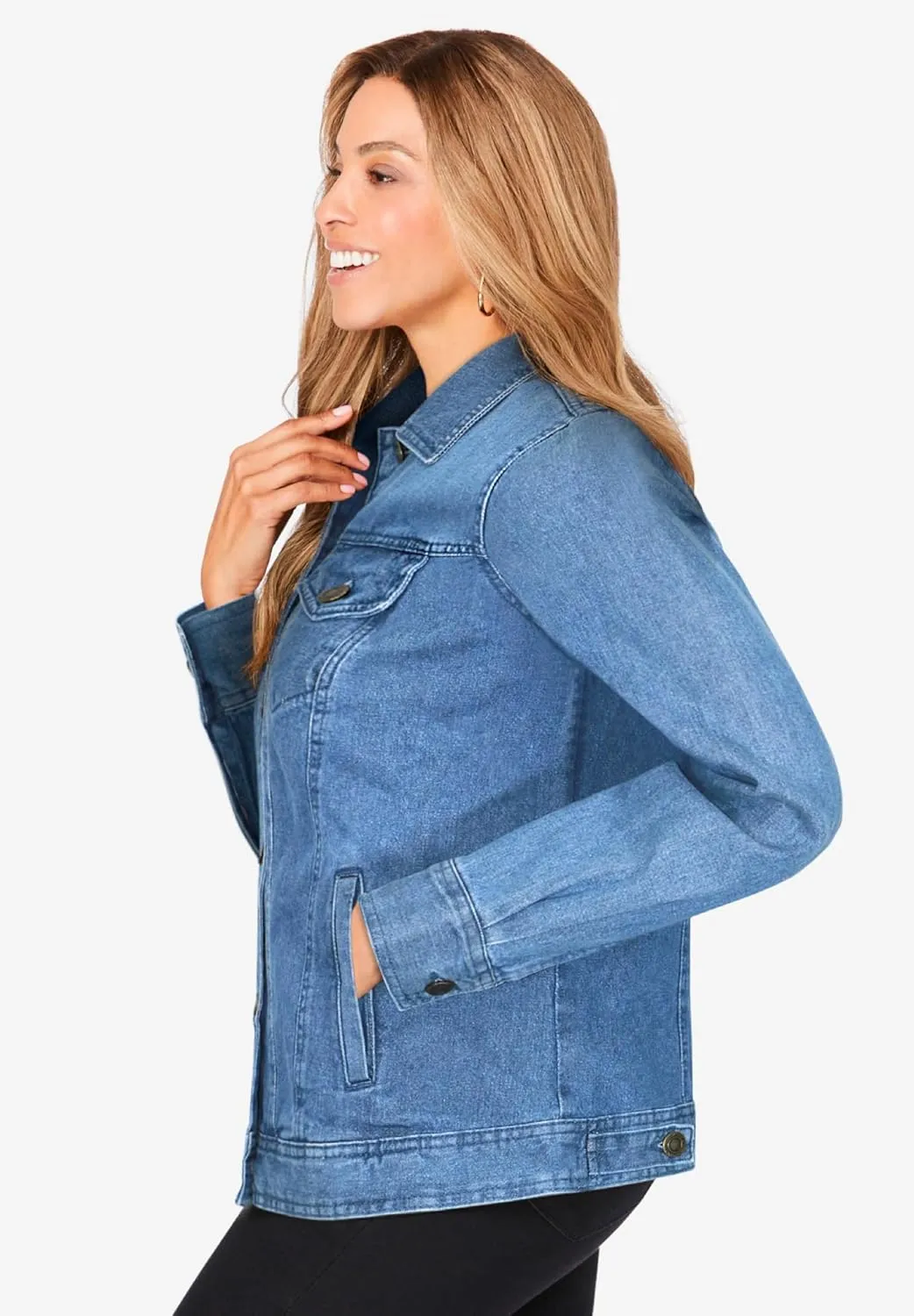 Jessica London Women's Plus Size Classic Cotton Button Down Denim Jean Jacket