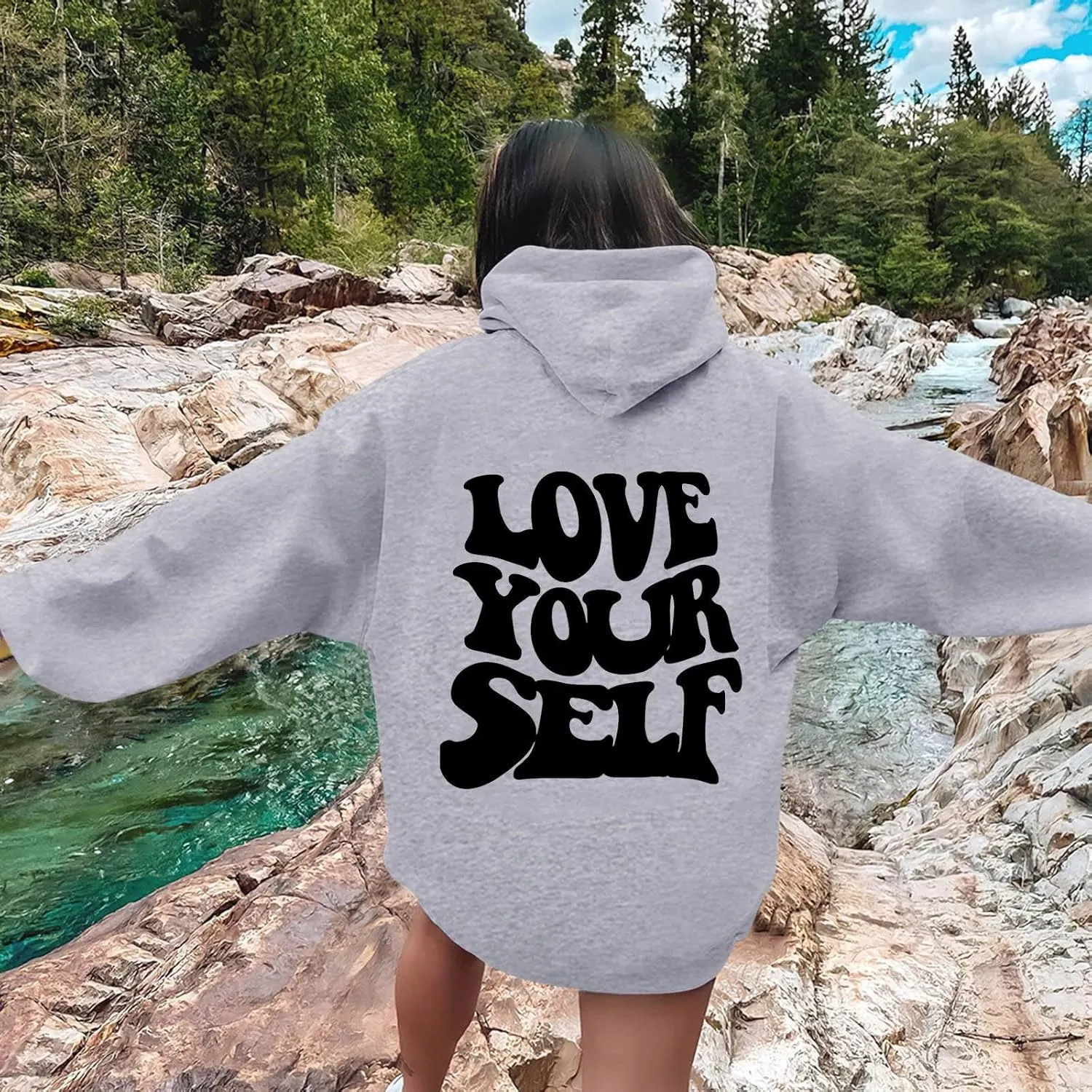 Jesus Loves You Christian Hoodies Women's Letter Graphic Casual Long Sleeve Drawstring Y2k Hoodie Fall Winter Sweatshirt