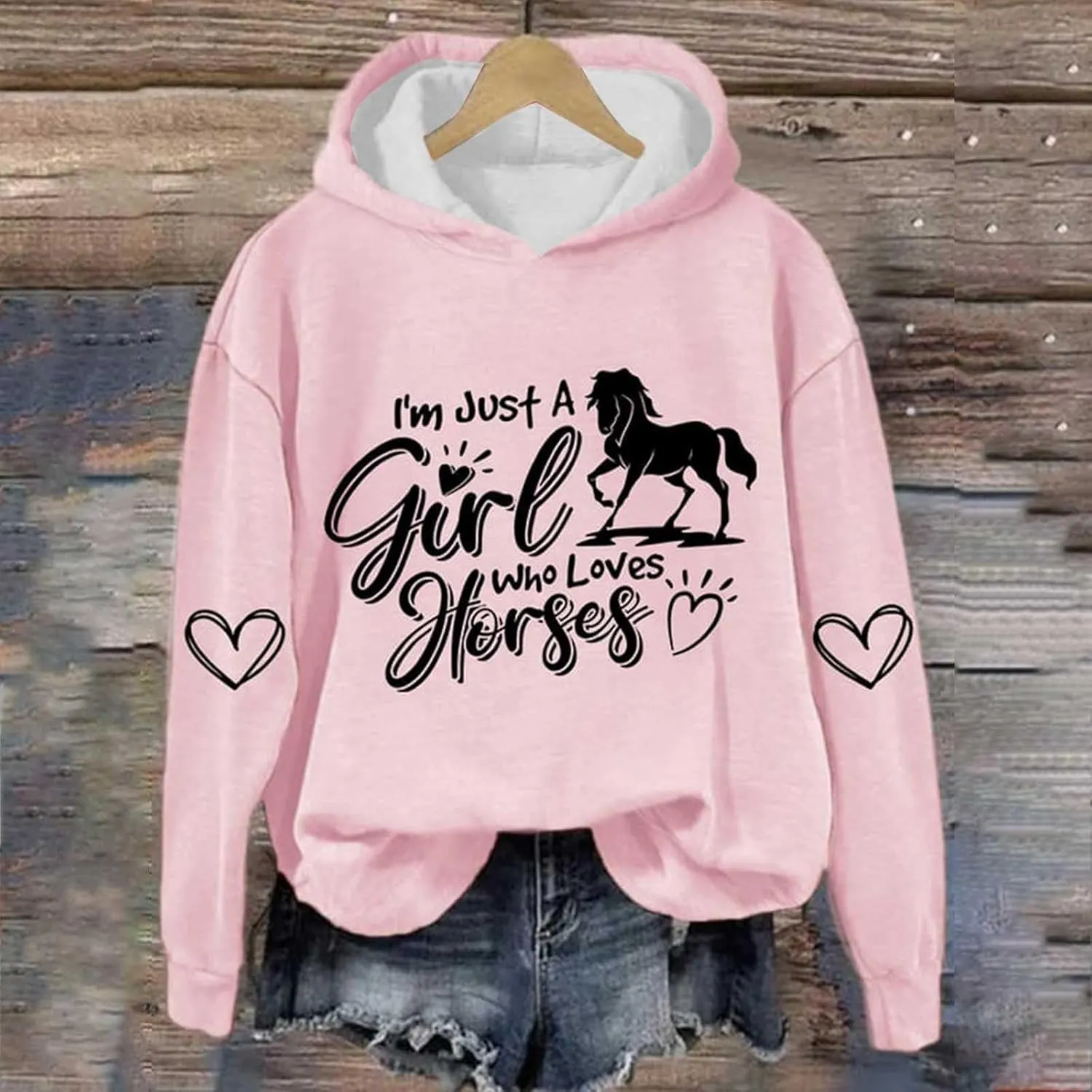 Just a Girl Who Loves Horses Hoodies for Women Crewneck Hooded Sweatshirts Novelty Funny Animal Graphic Pullover Top