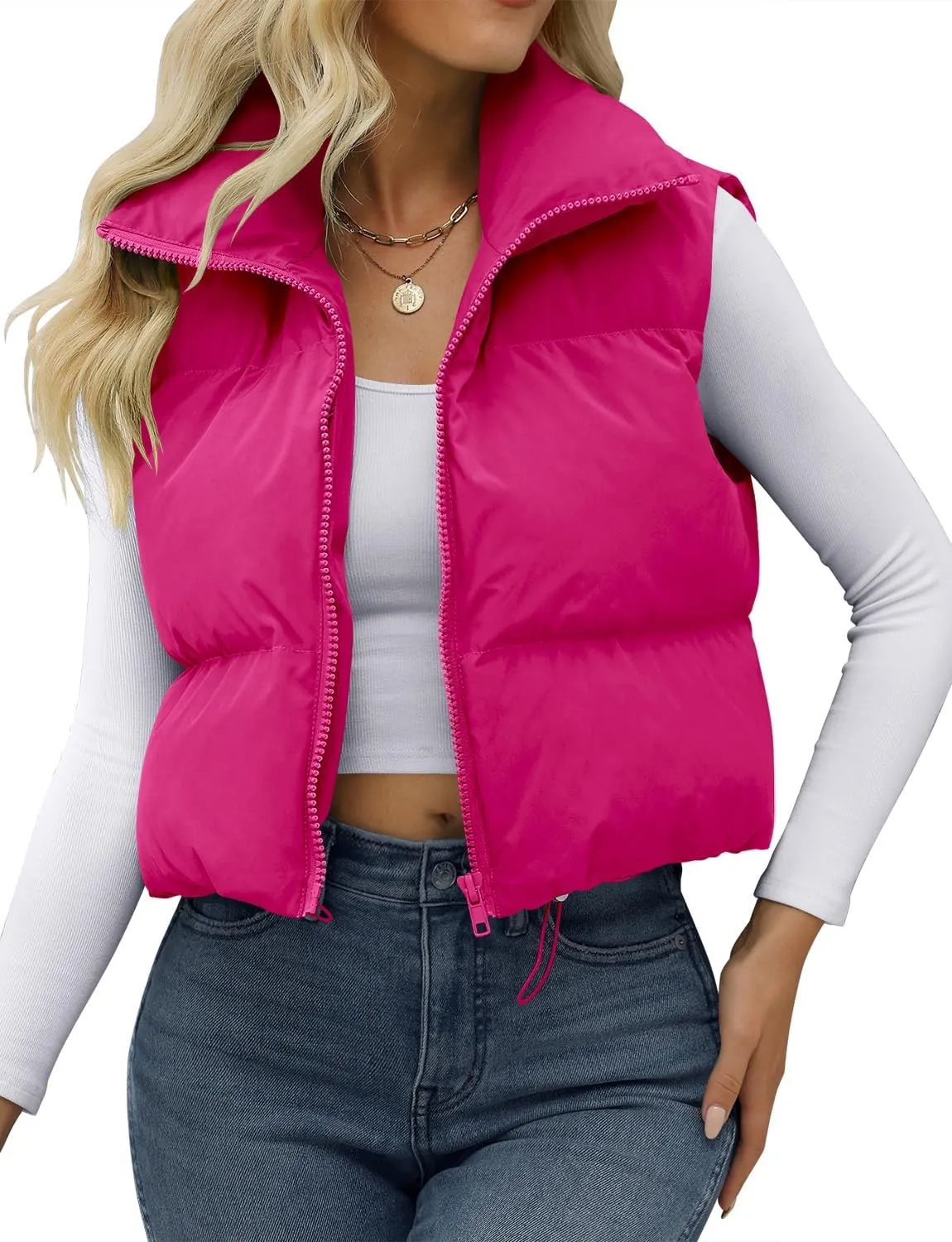 JZC Women's Crop Puffer Vest Lightweight Sleeveless Jacket 2024 Fashion Winter Outerwear Padded Gilet