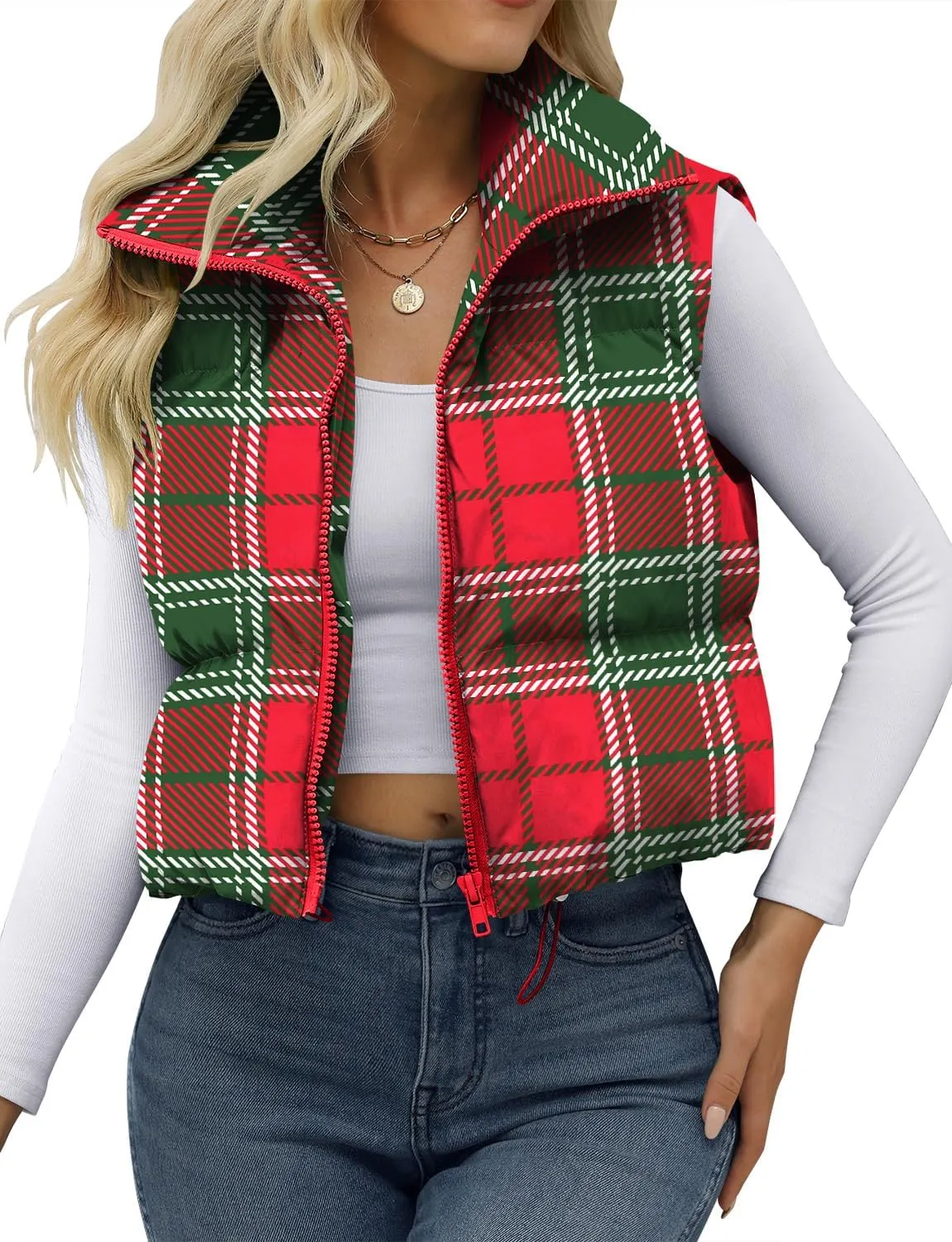 JZC Women's Crop Puffer Vest Lightweight Sleeveless Jacket 2024 Fashion Winter Outerwear Padded Gilet