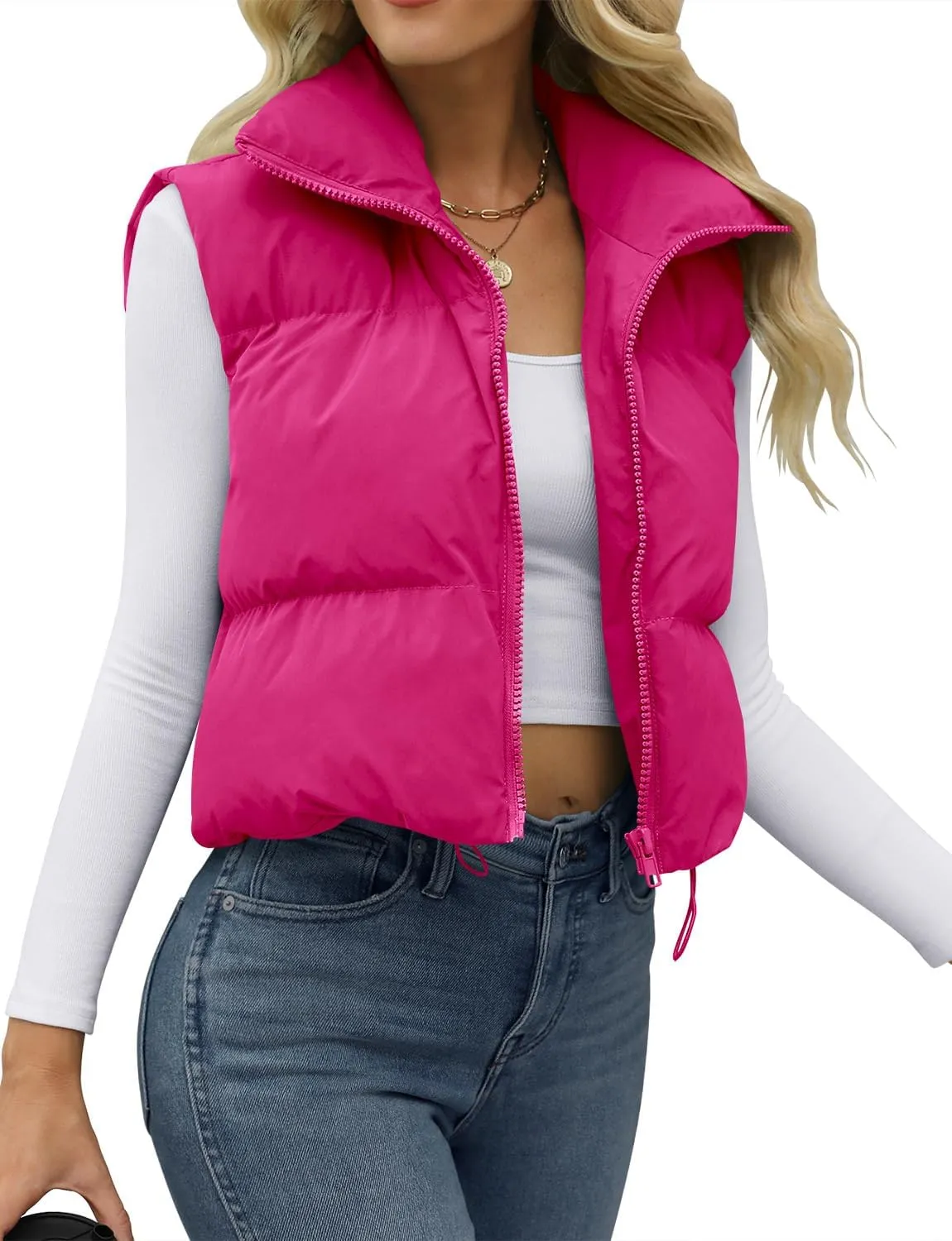 JZC Women's Crop Puffer Vest Lightweight Sleeveless Jacket 2024 Fashion Winter Outerwear Padded Gilet