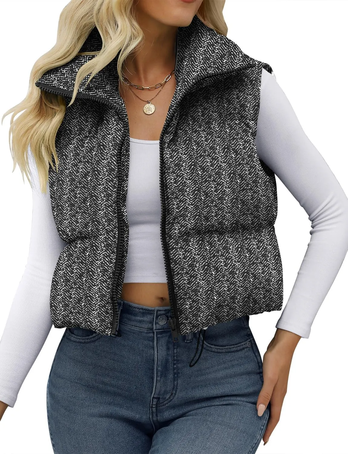 JZC Women's Crop Puffer Vest Lightweight Sleeveless Jacket 2024 Fashion Winter Outerwear Padded Gilet