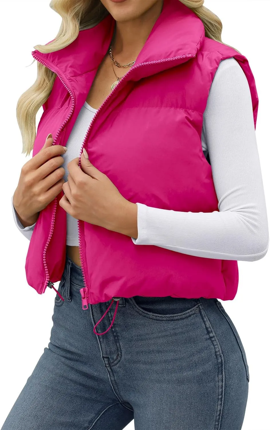 JZC Women's Crop Puffer Vest Lightweight Sleeveless Jacket 2024 Fashion Winter Outerwear Padded Gilet