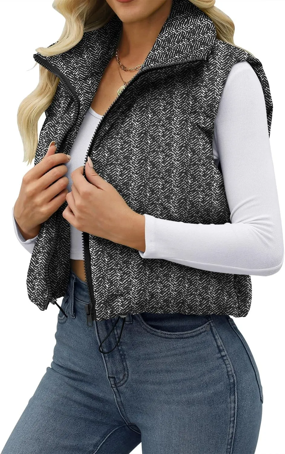 JZC Women's Crop Puffer Vest Lightweight Sleeveless Jacket 2024 Fashion Winter Outerwear Padded Gilet