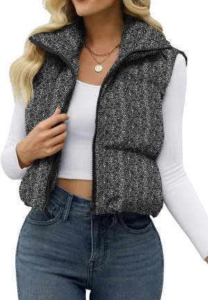 JZC Women's Crop Puffer Vest Lightweight Sleeveless Jacket 2024 Fashion Winter Outerwear Padded Gilet