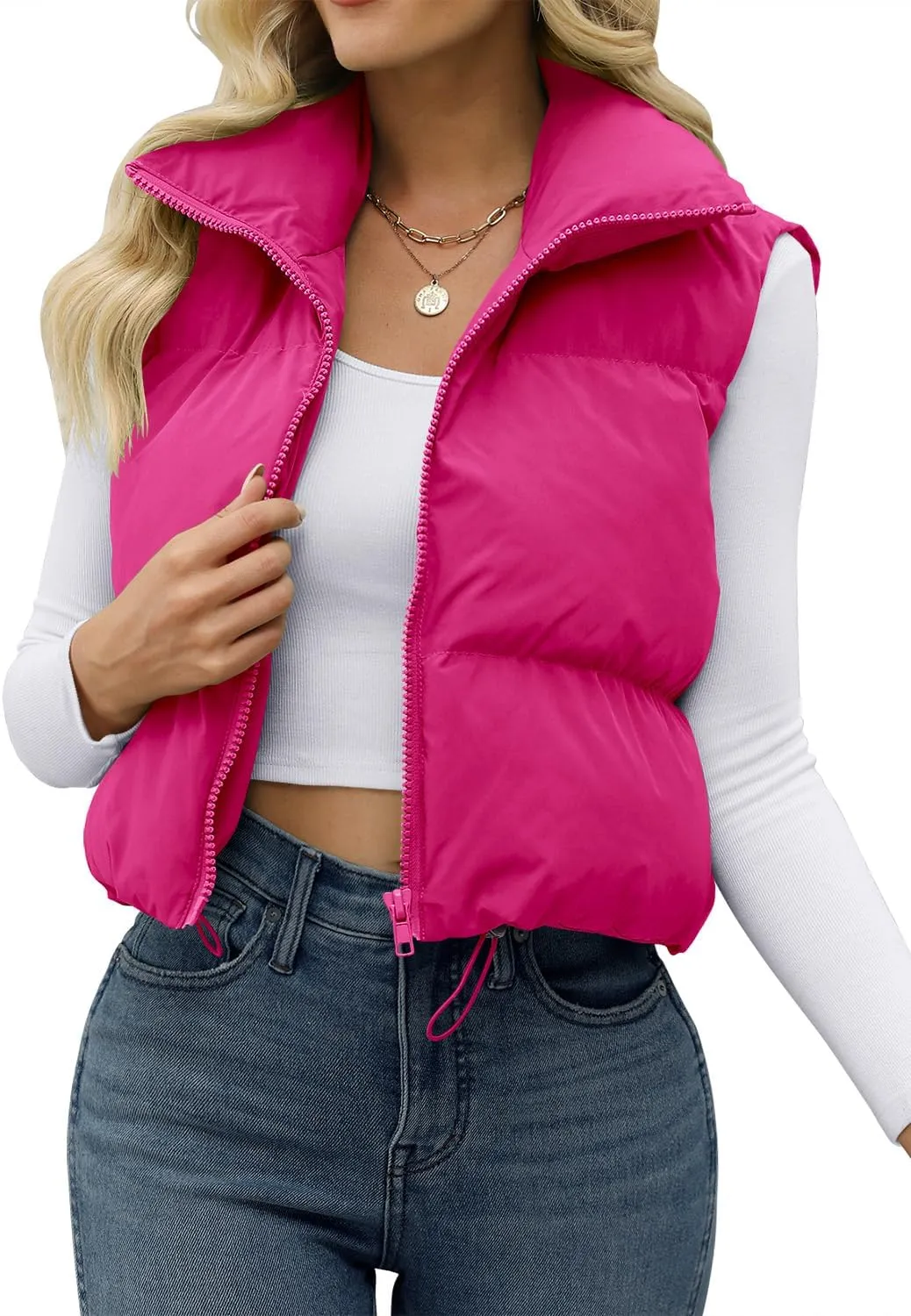 JZC Women's Crop Puffer Vest Lightweight Sleeveless Jacket 2024 Fashion Winter Outerwear Padded Gilet