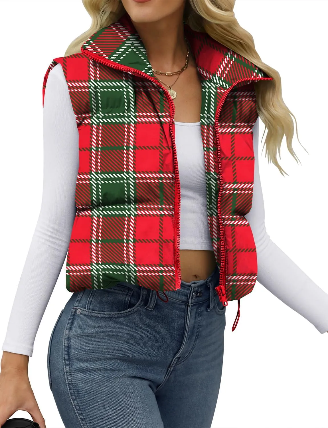 JZC Women's Crop Puffer Vest Lightweight Sleeveless Jacket 2024 Fashion Winter Outerwear Padded Gilet