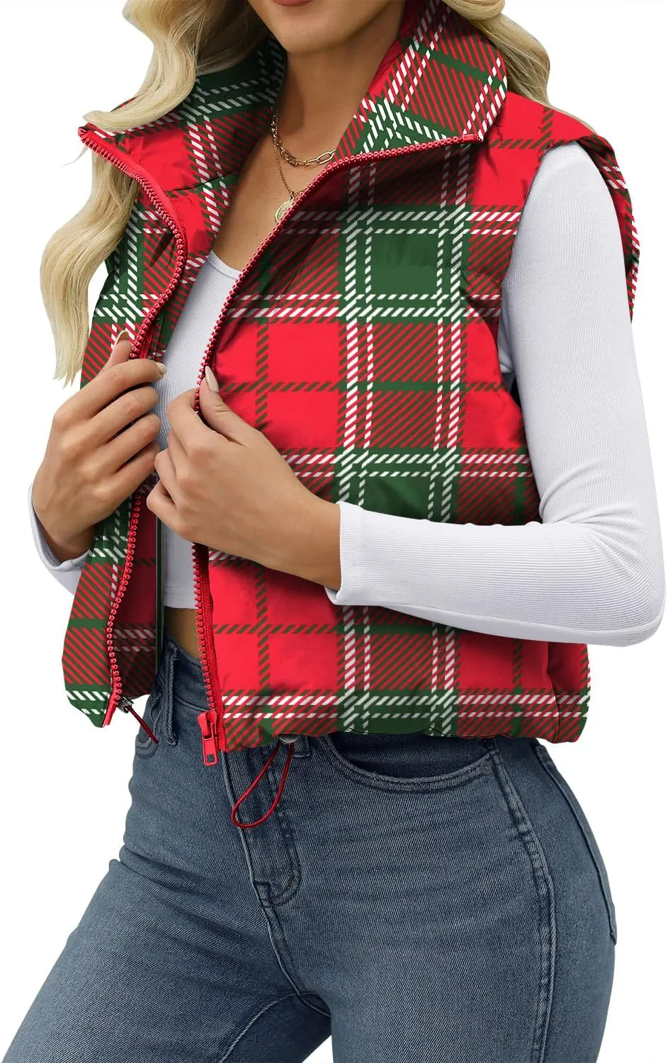 JZC Women's Crop Puffer Vest Lightweight Sleeveless Jacket 2024 Fashion Winter Outerwear Padded Gilet