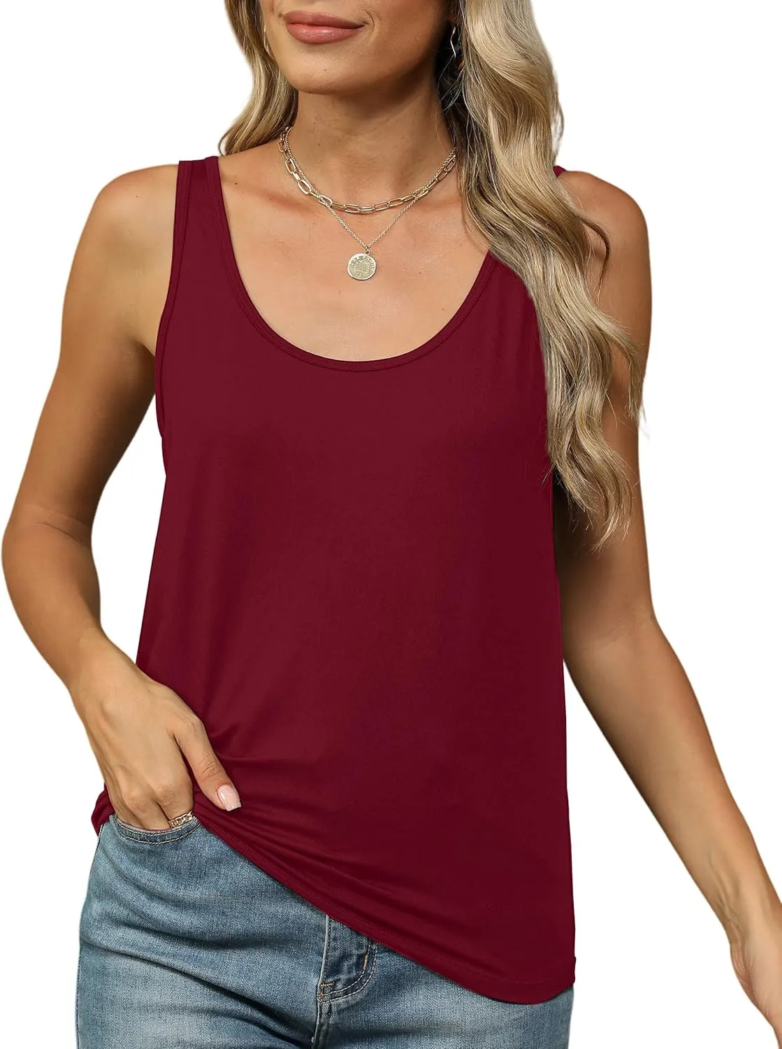 KevaMolly Basic Tank Top Woman UPF 50  Casual Soft Scoop Neck Sleeveless Classic Fit Tops 2025 Outfits Clothes
