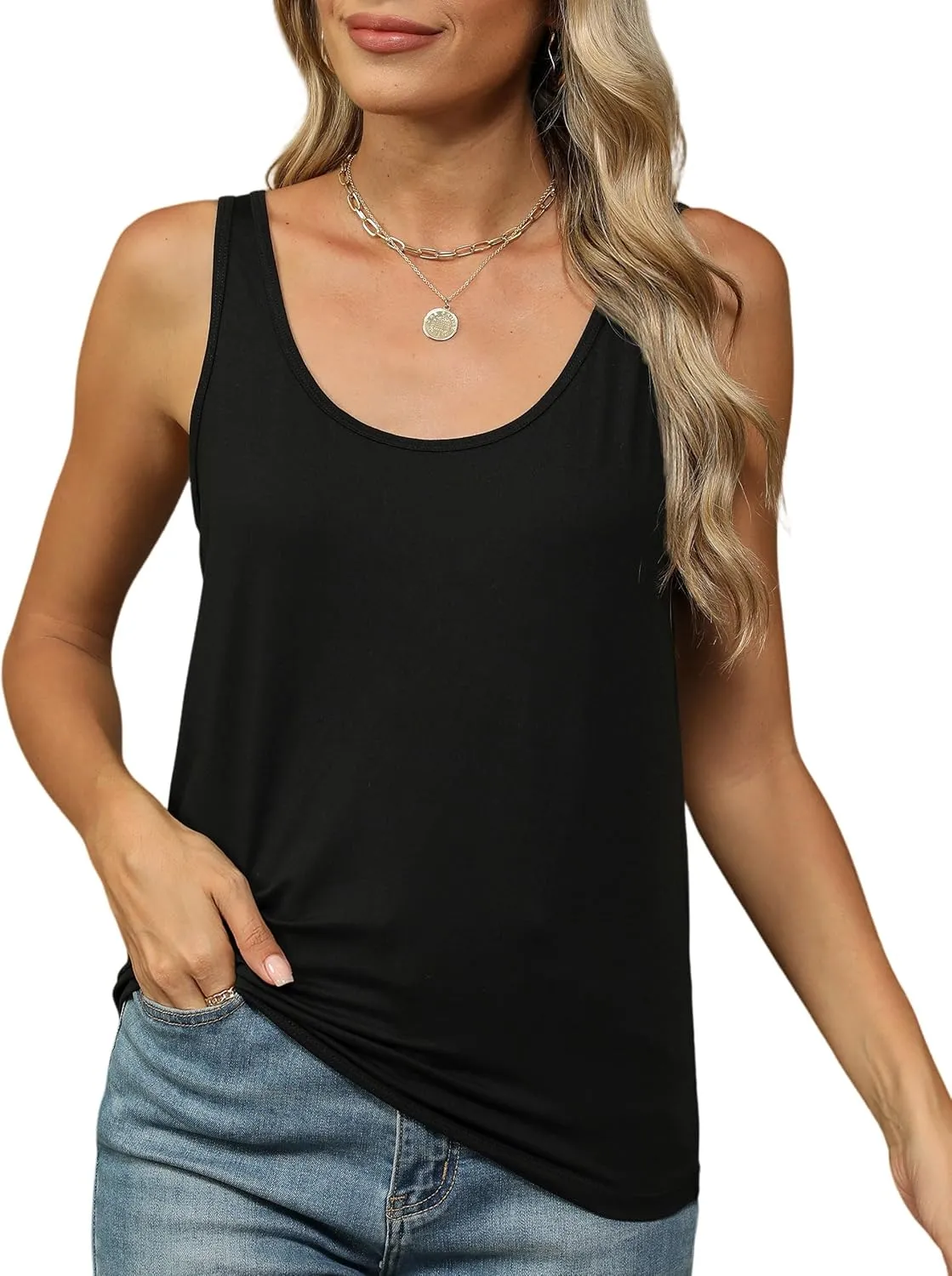 KevaMolly Basic Tank Top Woman UPF 50  Casual Soft Scoop Neck Sleeveless Classic Fit Tops 2025 Outfits Clothes