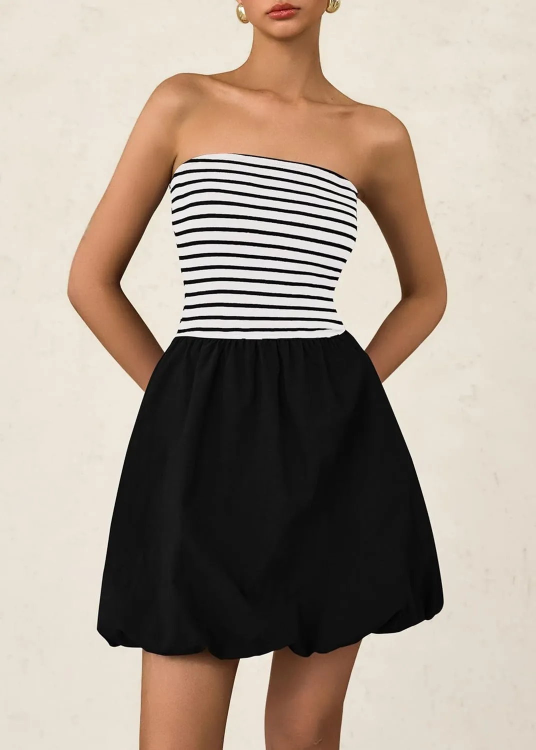 KIRUNDO Strapless Dress for Women Bubble Hem Summer Sexy Tube Top 2025 A Line Patchwork Mini Beach Vacation Sundress