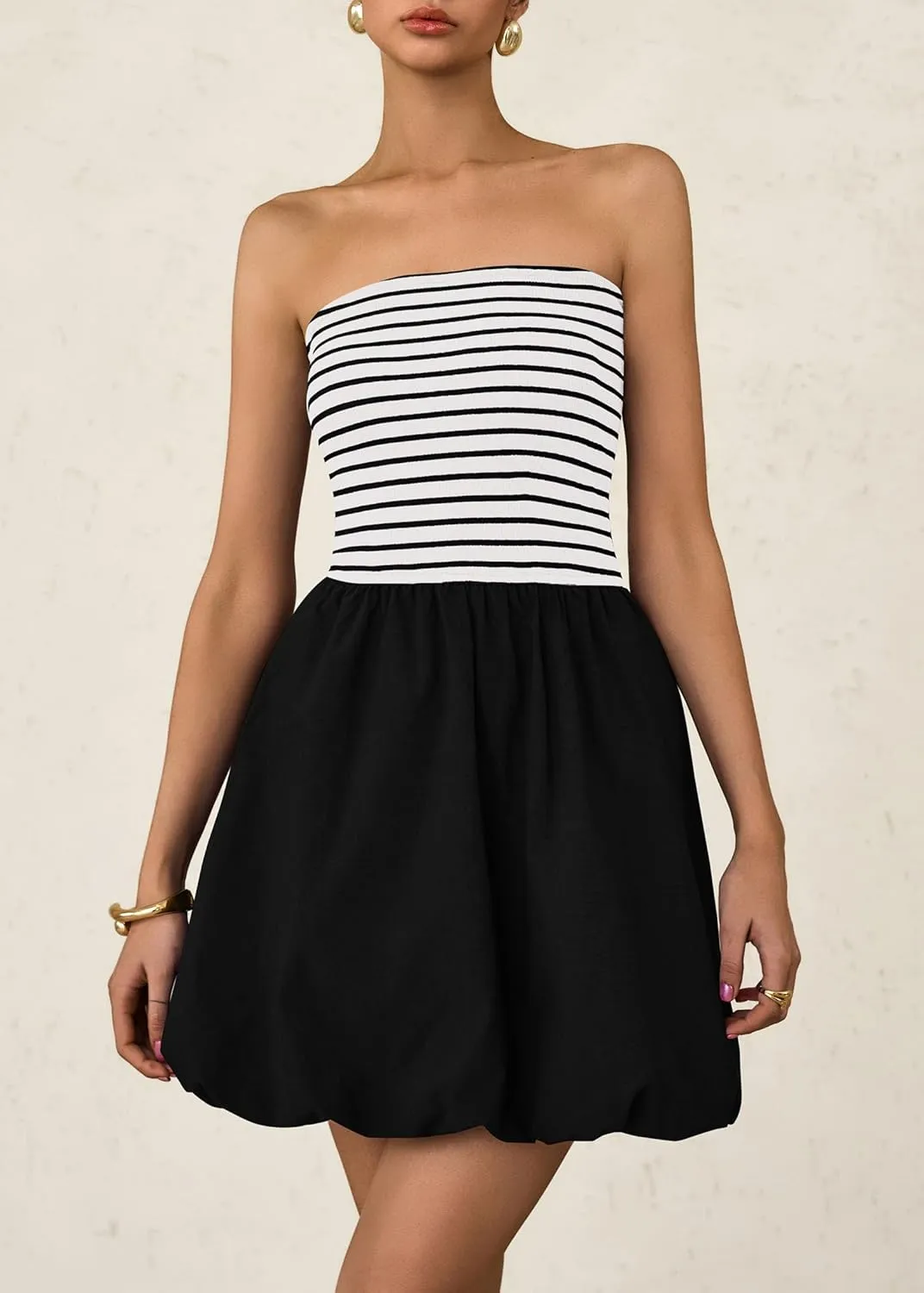 KIRUNDO Strapless Dress for Women Bubble Hem Summer Sexy Tube Top 2025 A Line Patchwork Mini Beach Vacation Sundress