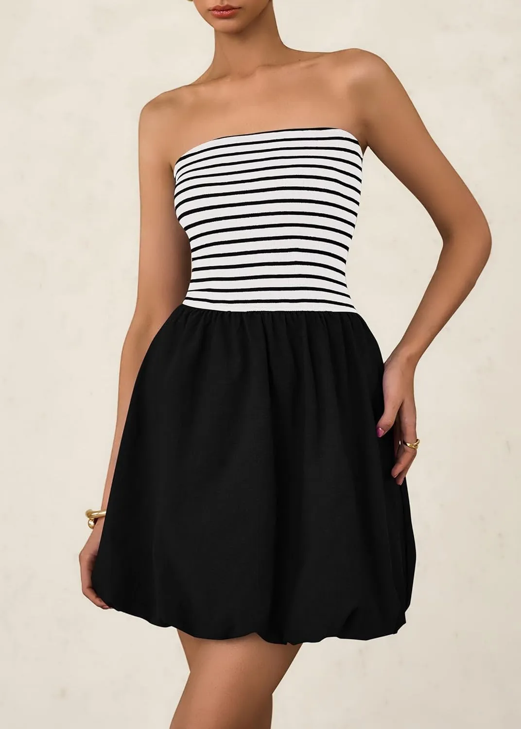 KIRUNDO Strapless Dress for Women Bubble Hem Summer Sexy Tube Top 2025 A Line Patchwork Mini Beach Vacation Sundress