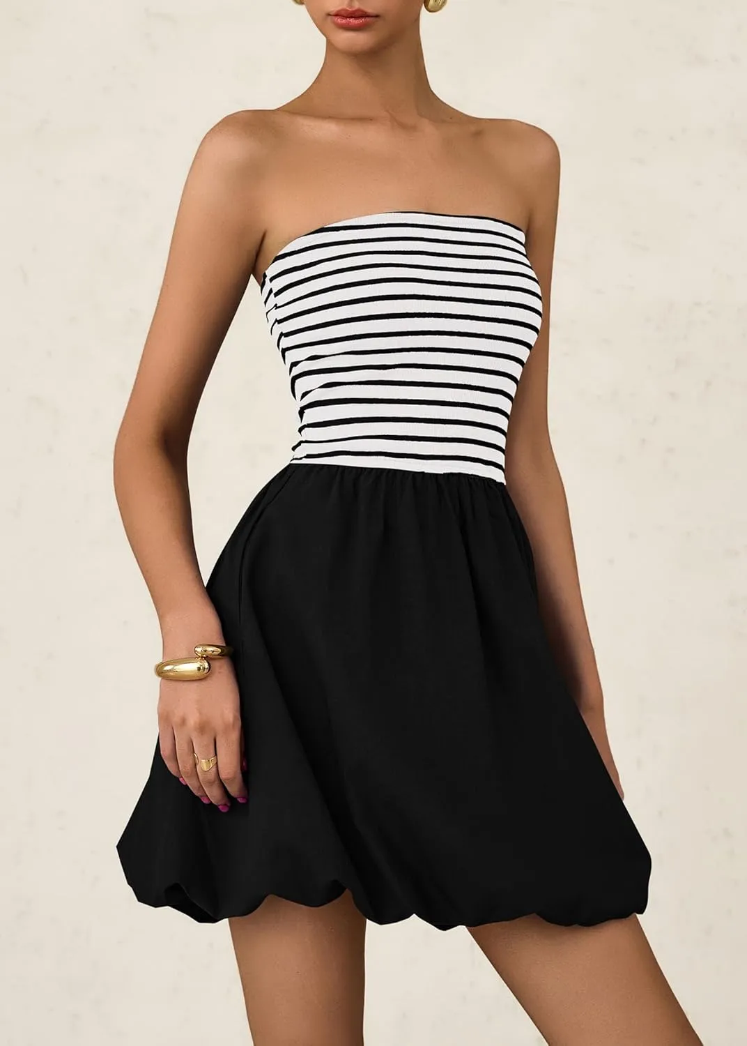 KIRUNDO Strapless Dress for Women Bubble Hem Summer Sexy Tube Top 2025 A Line Patchwork Mini Beach Vacation Sundress