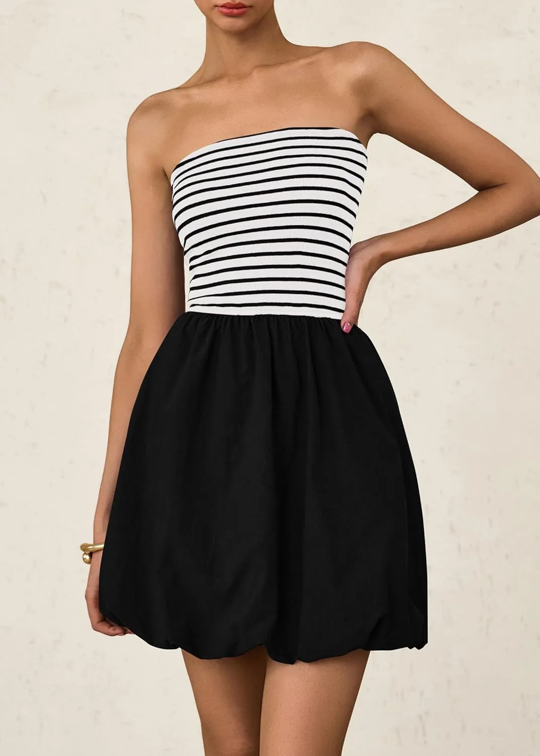 KIRUNDO Strapless Dress for Women Bubble Hem Summer Sexy Tube Top 2025 A Line Patchwork Mini Beach Vacation Sundress