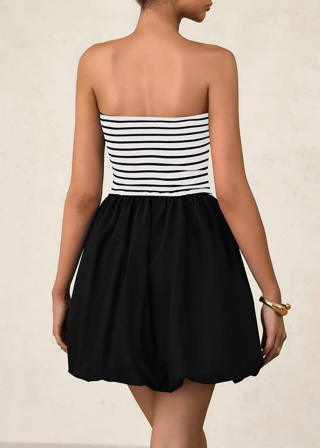 KIRUNDO Strapless Dress for Women Bubble Hem Summer Sexy Tube Top 2025 A Line Patchwork Mini Beach Vacation Sundress